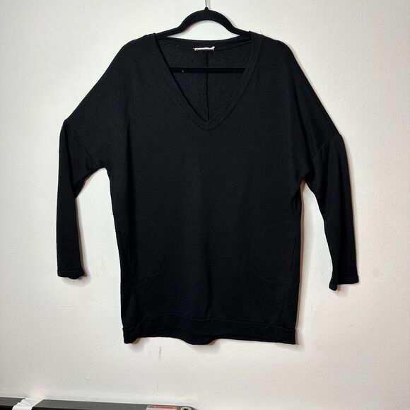 Maronie Black V-Neck Soft Long Sleeve Thin Sweater With Side Pockets Medium - Picture 9 of 9